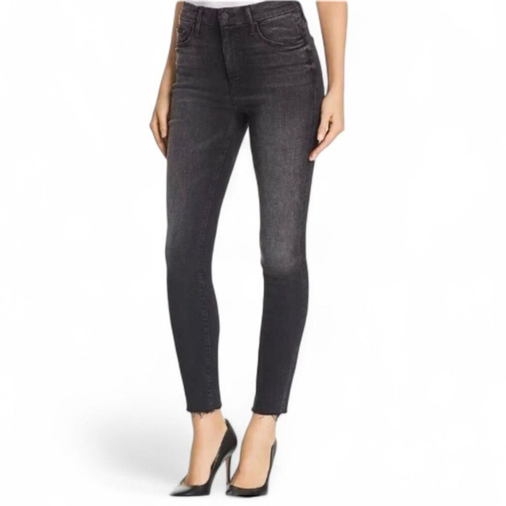 MOTHER High Waisted Looker Ankle Fray Stretch Jeans 30 Black Raw Hem Skinny